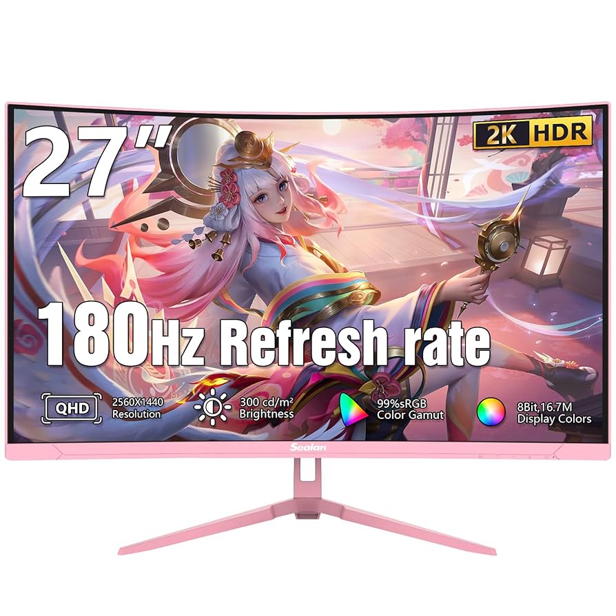 Amazon.com: Sealan 27 inch Curved Pink Gaming Monitor 180Hz