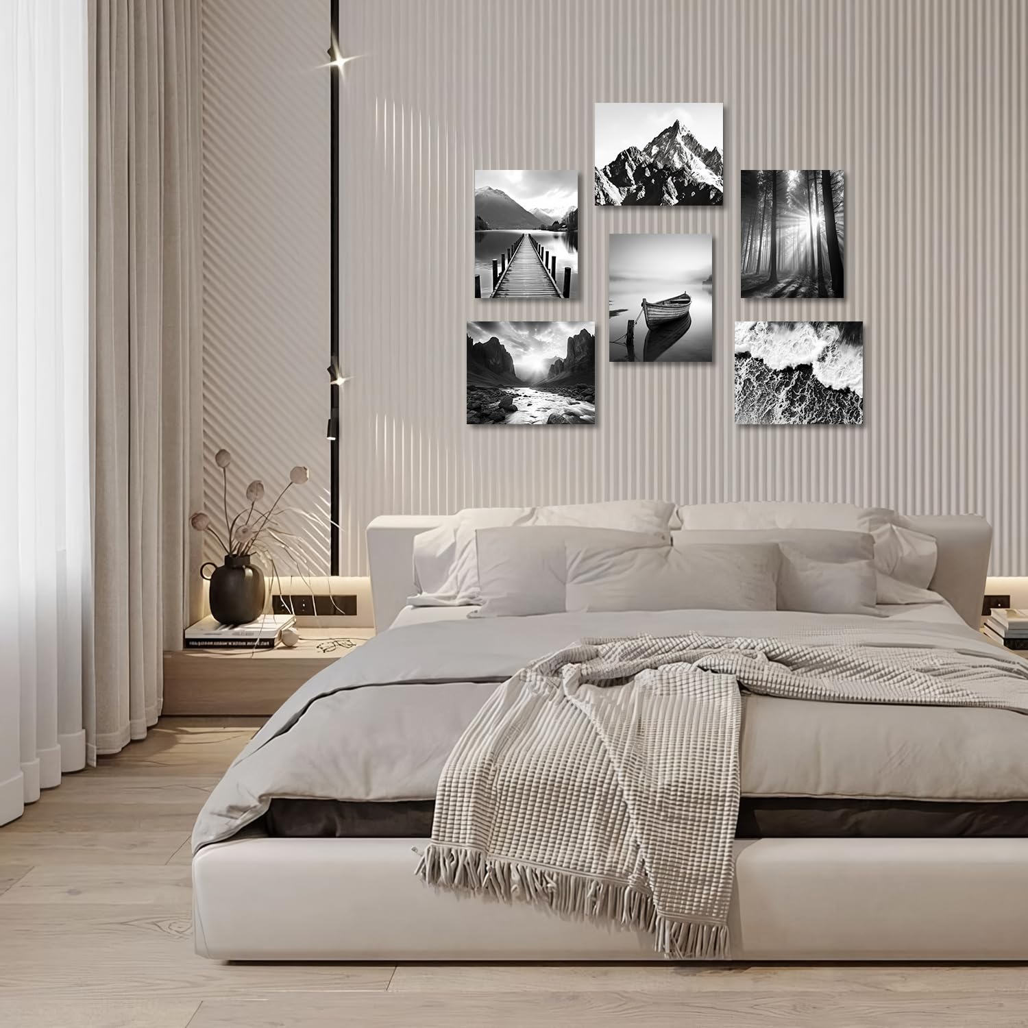 Affiche Encadrée Moderne Noir Et Blanc Paysage Montagnes 70x100cm