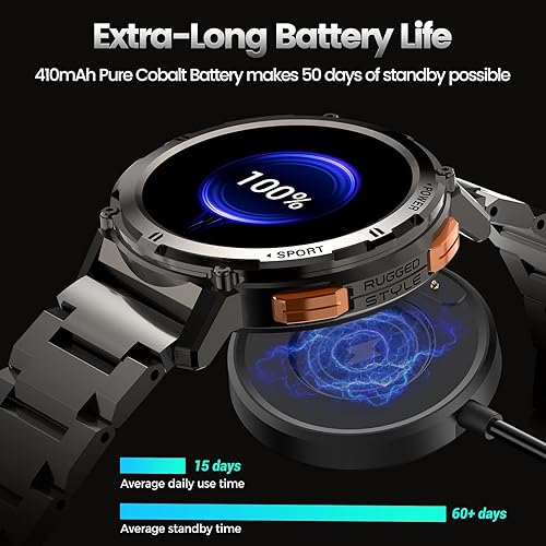Miniatura 4 de AMAZTIM Relojes inteligentes para hombres, batería extra larga de 60 días, resistente al agua hasta 164.0 ft, llamada Bluetooth militar