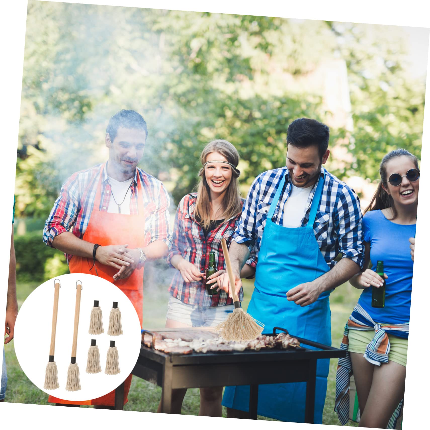BESPORTBLE Pinceau de Cuisson à Fil de Coton pour Barbecue 8 Pièces Manche en Bois 6 Têtes à Huile Lavables pour Cuisson et Pâtisserie