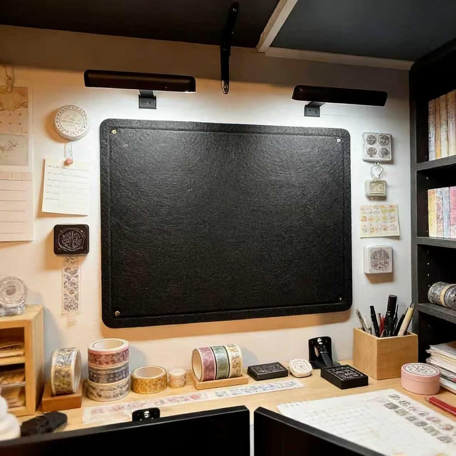 Bulletin Board Decorations, 35.5 x 23.5 inches Decorative Felt Pin Board, Cork Board Alternative for Wall, Felt Bulletin Board with Pushpins,Picture Board for Photos - Black