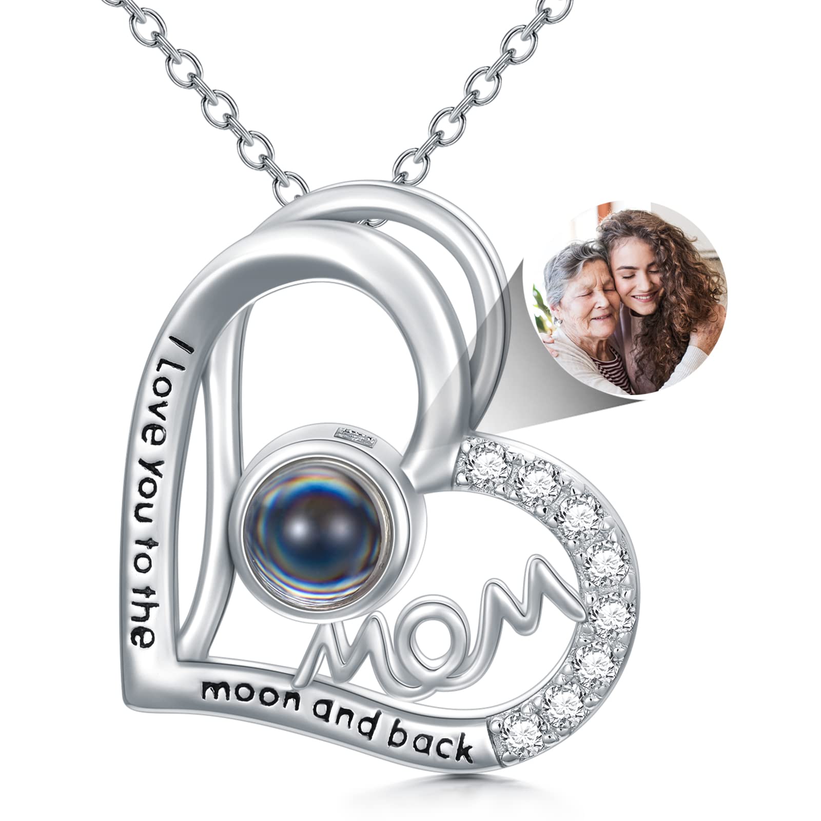 Dorunmo Mother's Day Gift for Women Personalized Photo Projection Necklace 925 Sterling Silver I Love You 100 Languages Pendant Romantic Jewelry Gifts