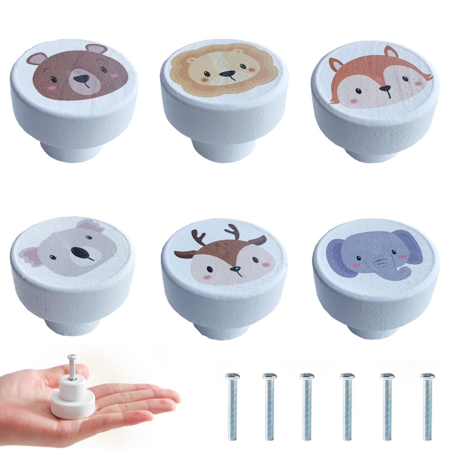 Pomelli Decorativi in Legno per Armadietto, 6 Pezzi, Colore Bianco, per Mobili, Cameretta dei Bambini, Maniglie per Cassetti per la Decorazione
