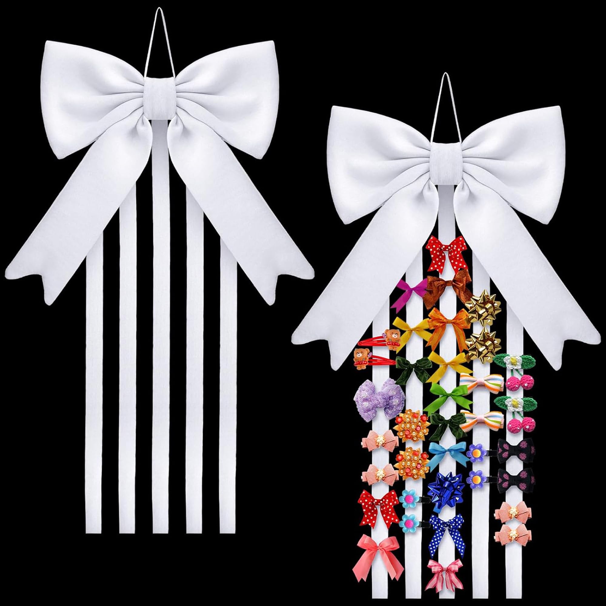ESSECMBS Pink Bow Hairpin Holder Hanger for Wall Large Capacity White Bowknot Hair Accessory Hanging Display Organizer for Bedroom/Girls Room (1 Piece White, 60cm*25cm/23.62''*9.84'')