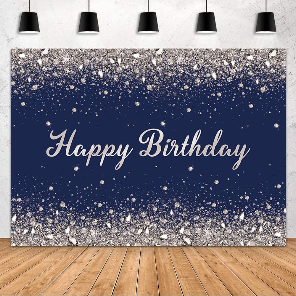 Silver Diamond Light Blue Custom Birthday Backdrop