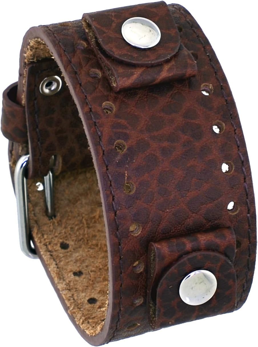 Rev Riverside Buffalo 22mm Distressed Brown Wide Leather Strap Cuff Band Watch #RIV-BB