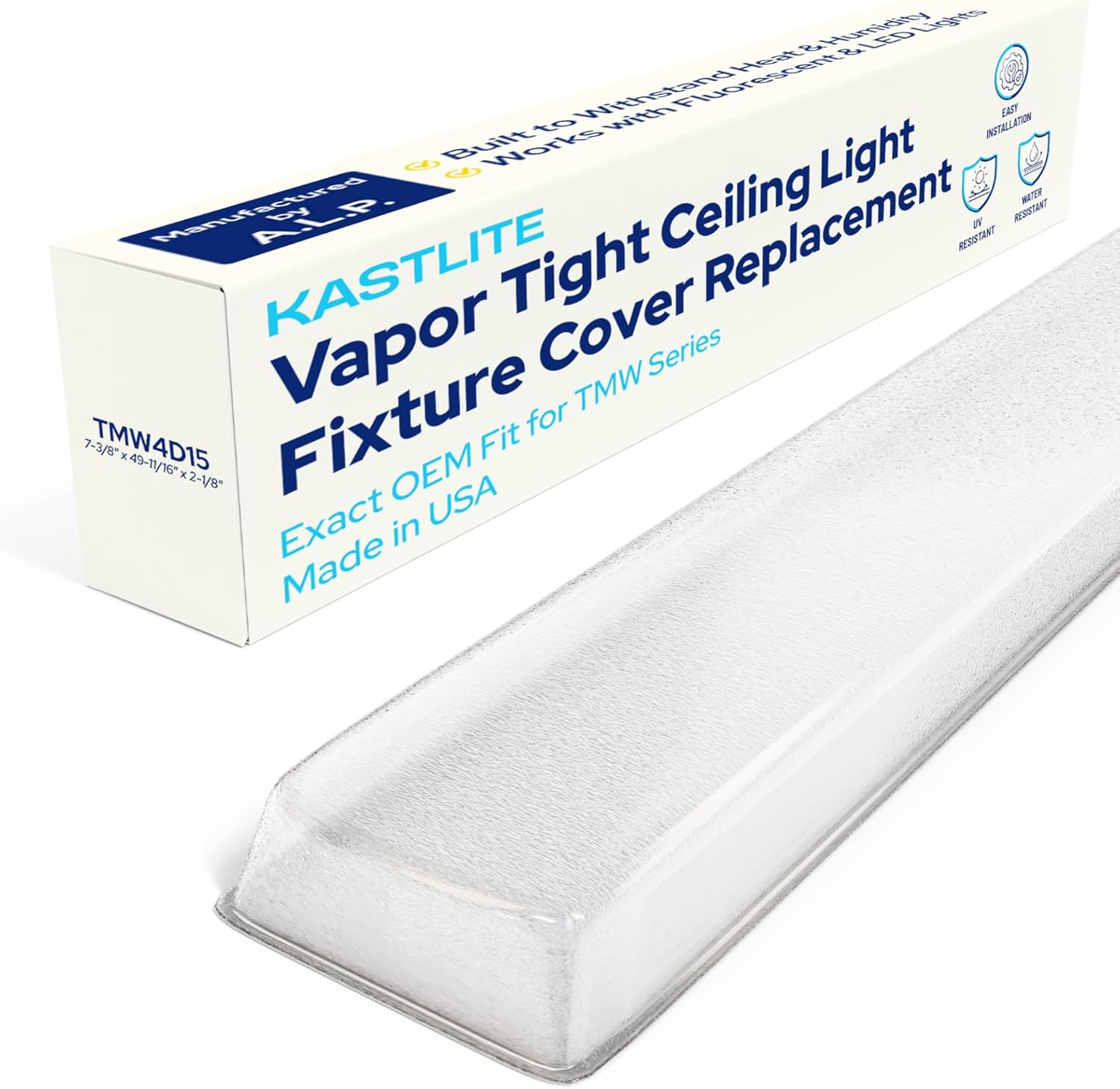 KASTLITE TMW4D15 ALP Vapor Tight LED & Fluorescent Light Covers for Ceiling Lights - Matte Acrylic Light Fixture Cover - Replacement for TMW Series Vapor Tight Lights, 7-3/8"x 49-11/16"x 2-1/8", 4PK