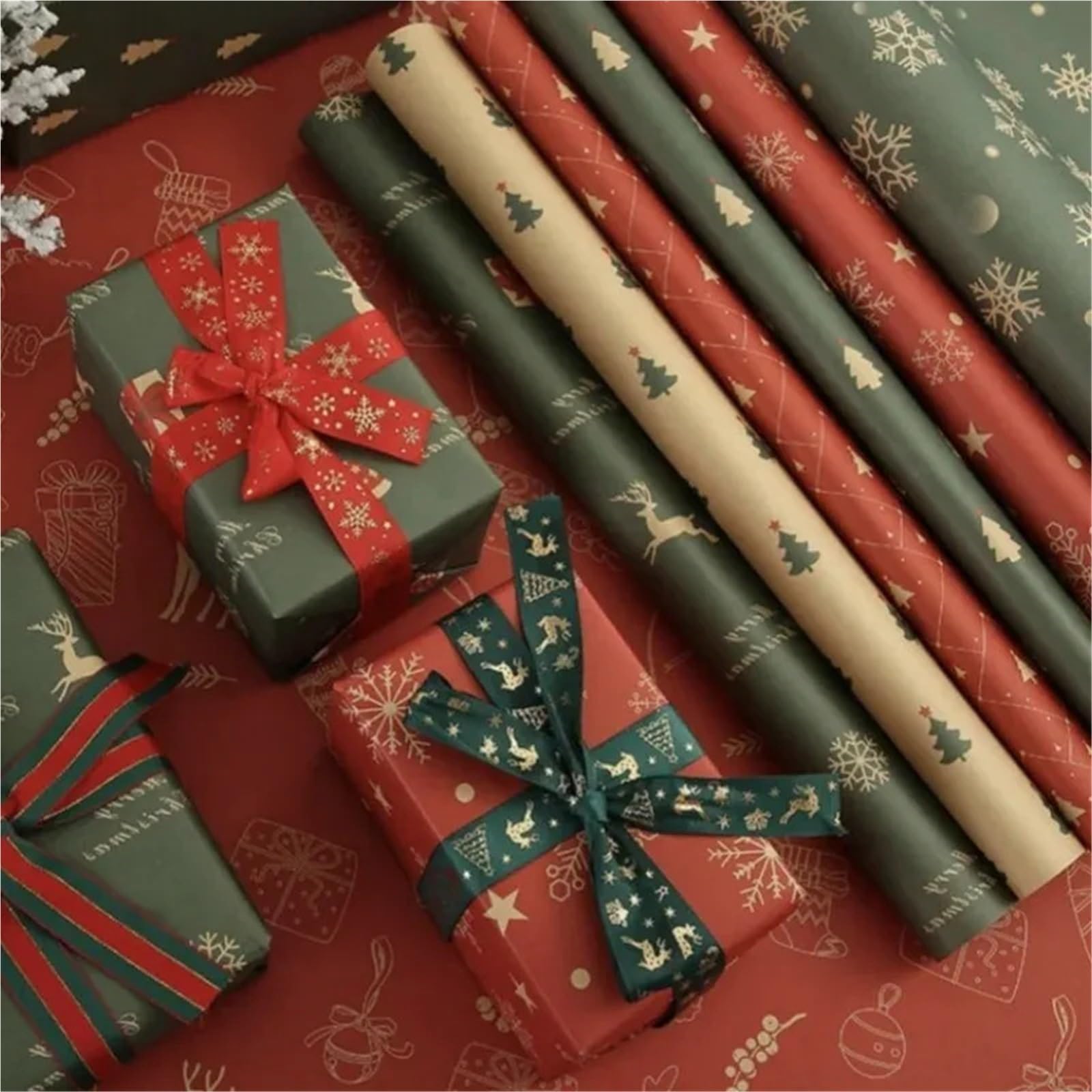 6 rotoli/set Carta da regalo Confezione festival per Carta Alimentare | Avvolgere con modelli for il negozio di decorazioni for l'imballaggio presente(Red-A)