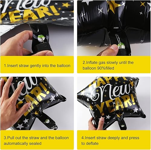 Miniatura 3 de Suministros de fiesta de Año Nuevo 2023 decoraciones de Año Nuevo con globos de confeti negro y dorado cortinas de flecos de papel de aluminio telón