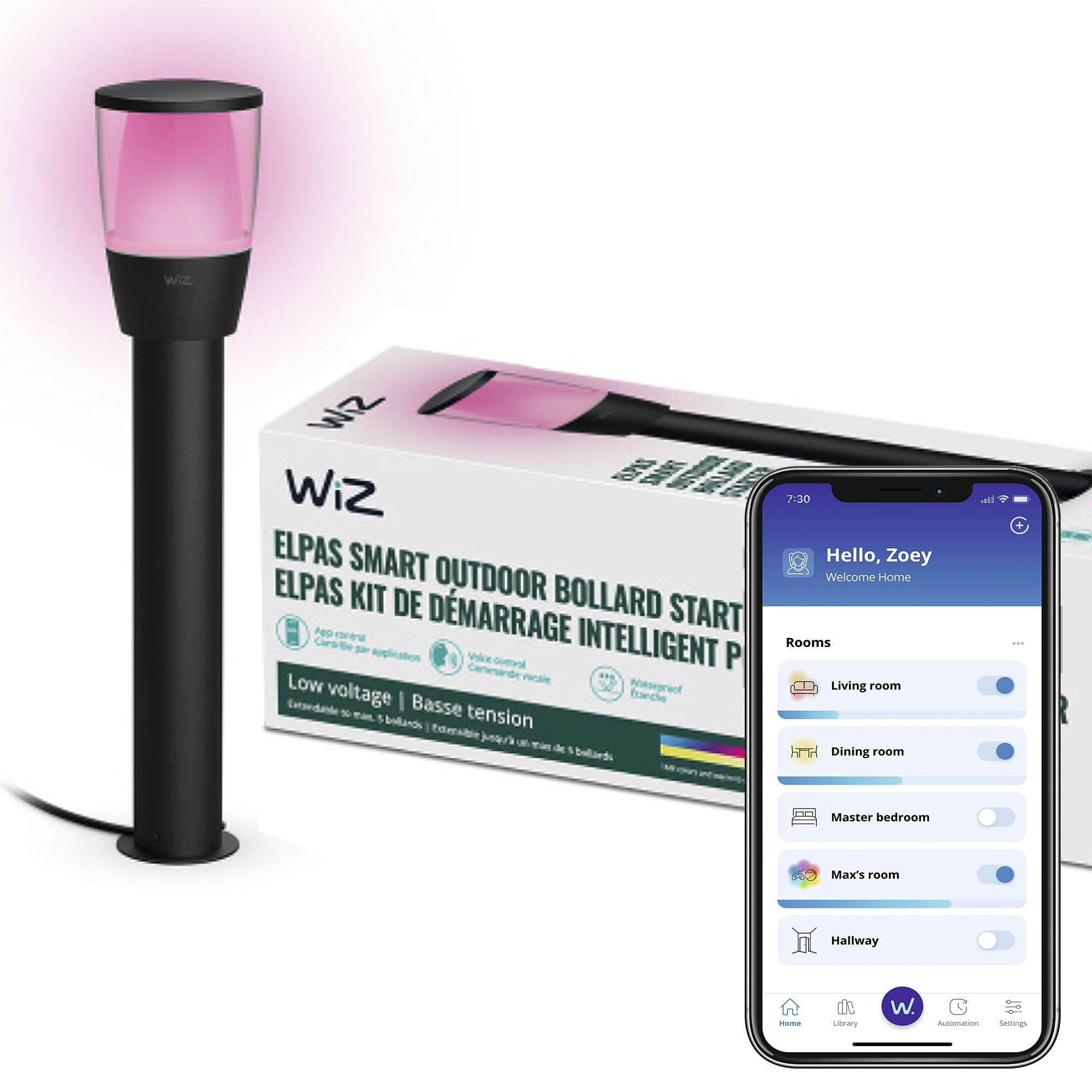 WiZ Elpas Bollard Smart WiFi Outdoor LED Path Light Starter Kit, Compatible with Alexa, Google Assistant and Siri Shortcuts, Bluetooth Compatible, No Hub Required