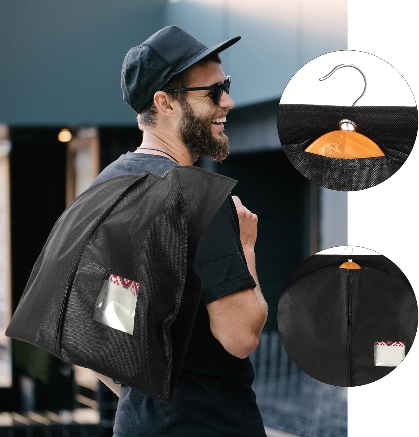 24 Pack Black Garment Bag Bulk for Closet Storage 40 Inch Hanging Suit Bags Cover Clothes Cover for Hanging with Zipper and Clear Window for Travel Men Coat Jacket Dance Dress