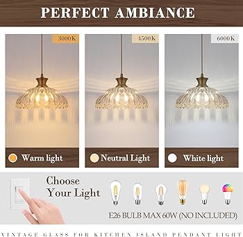 Mgcanyu Amber Glass Pendant Lights, 2Pack Brushed Gold Lighting