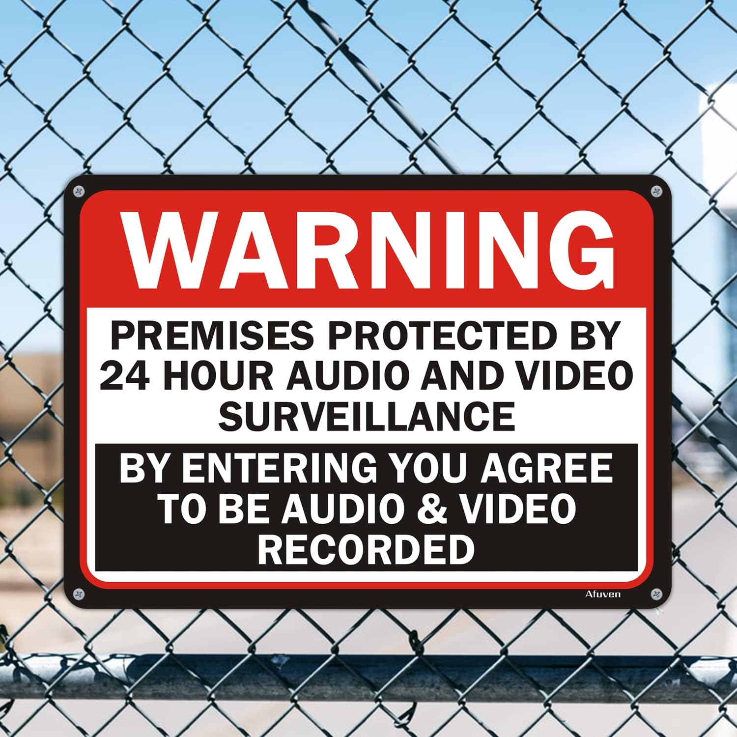 Señales de advertencia protegidas por 24 horas de vigilancia de audio y video al entrar en You Agree To Be Recorded, señales de metal reflectantes de 10 x 14 pulgadas, aluminio libre de óxido,