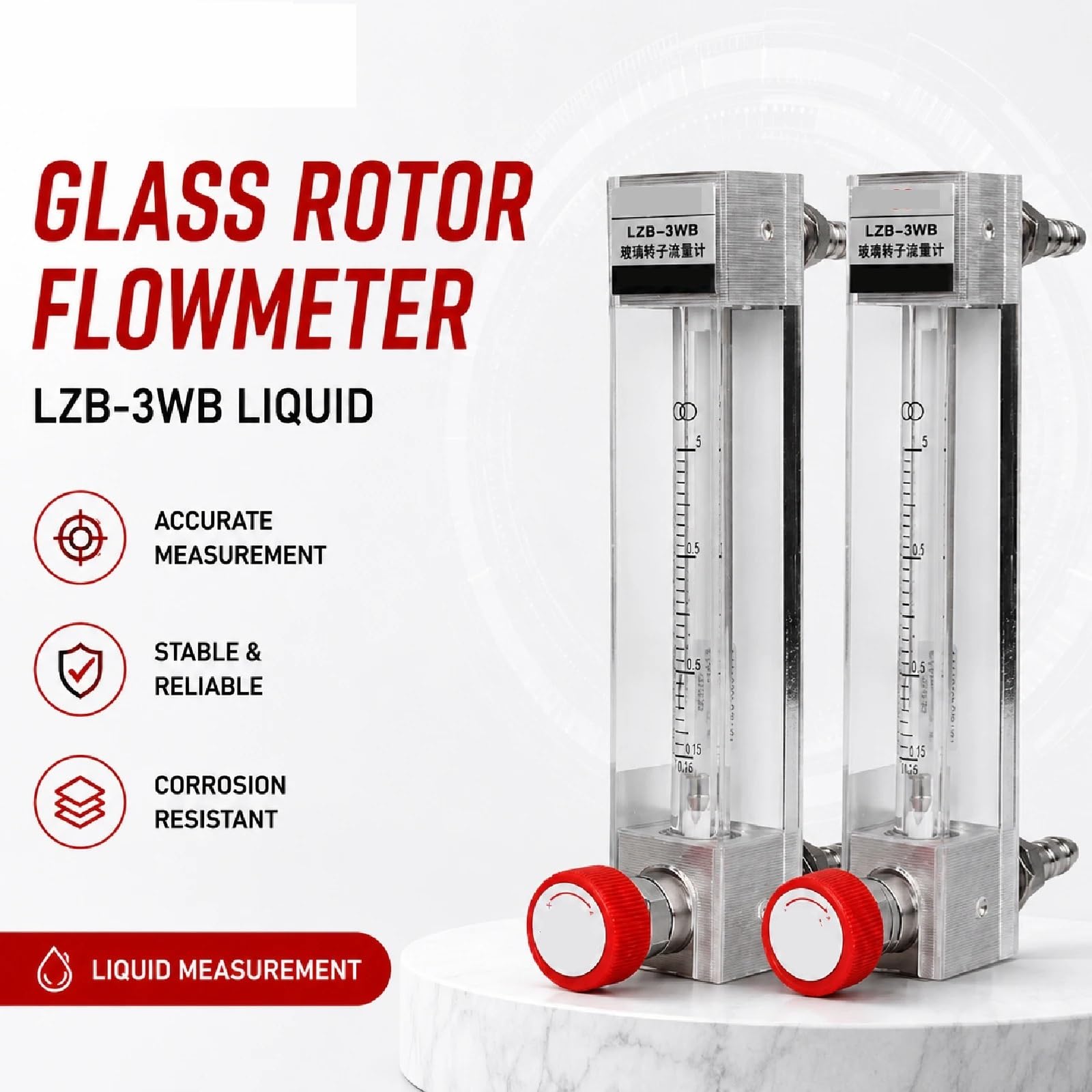 1 Uds LZB-3WB medidor de Flujo rotámetro de Vidrio 0,4-100 mL/min(6-60ml-min-Gas)