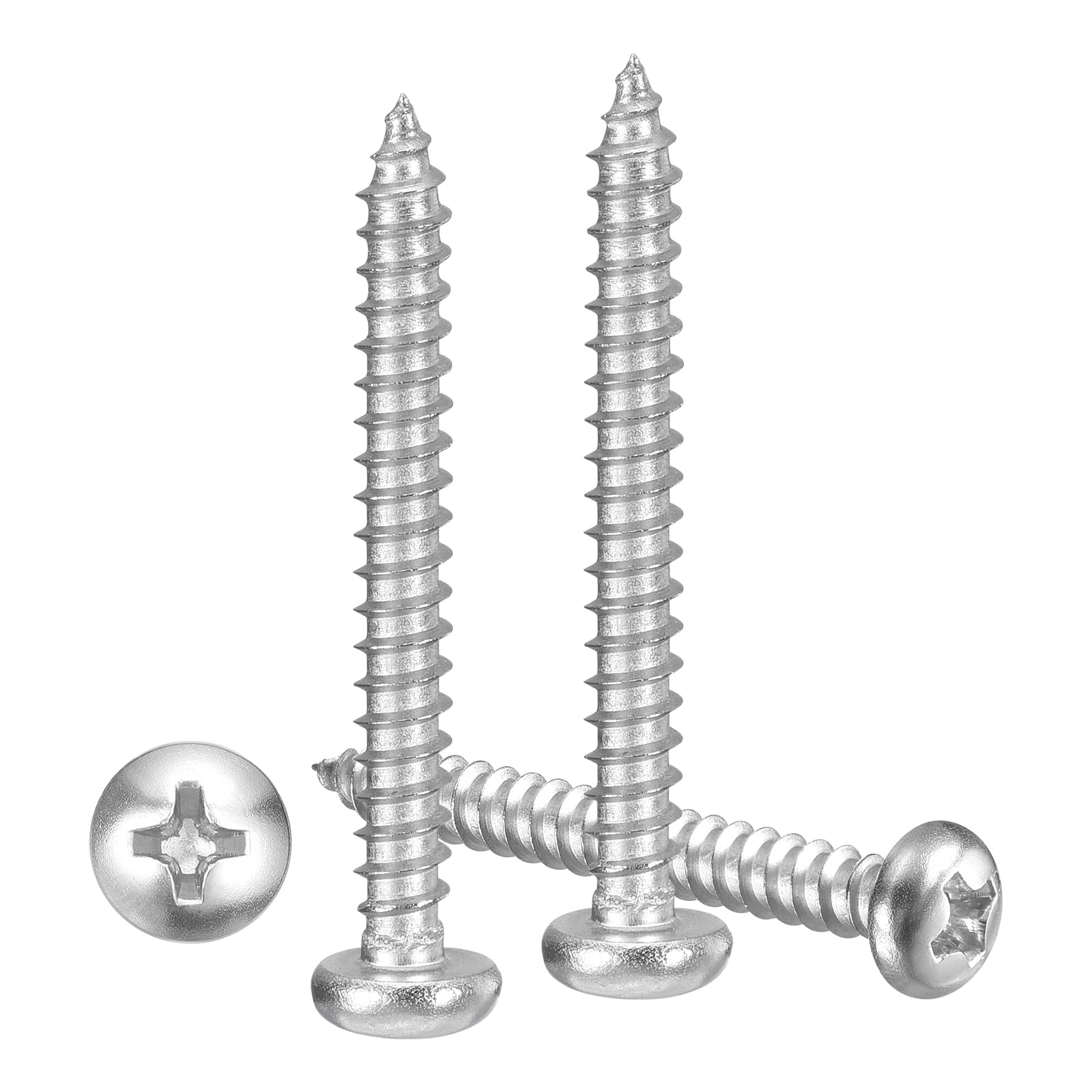 METALLIXITY Phillips Pan Head Self Tapping Screws(M3x30) 50Pcs, 304 Stainless Steel Self Drilling Screw for Metal Wood Plastic, for Cabinet Wall Shutter Plate Rock Furniture, Silver Tone