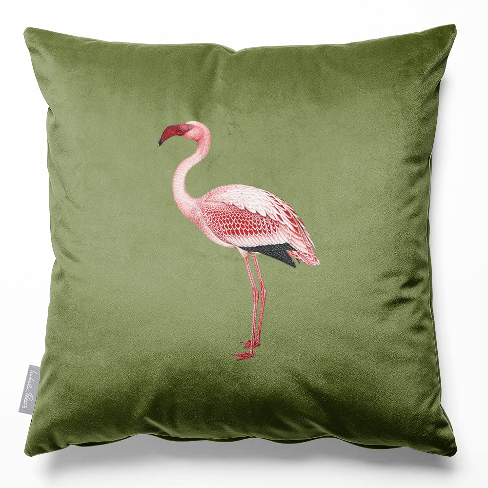 Izabela Peters Flamingo - Sage Eco-Friendly Velvet Cushions - Filled, 40 Cm, Chair & Sofa Cushions