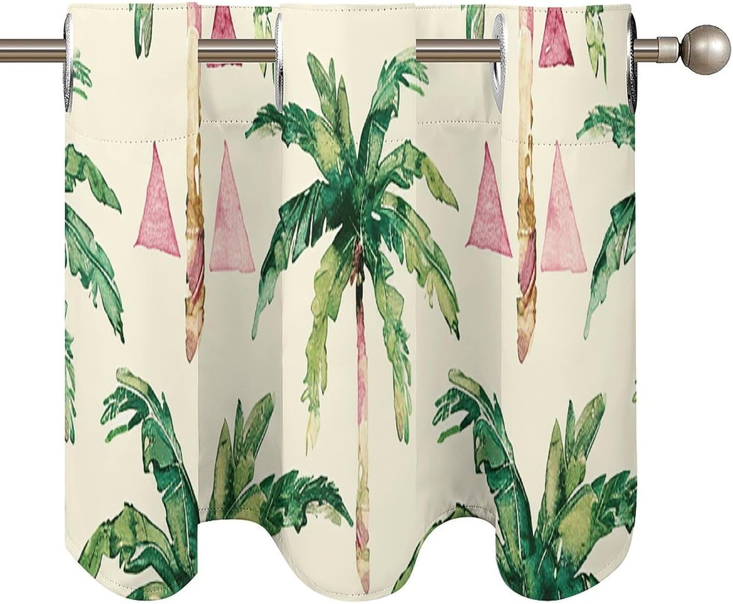 Green Palm Tree Valance for Windows, 2 Pack Kitchen Curtains Modern Home Decor, Soft Blackout Window Curtains for Living Room & Bedroom, 18 X 52 Inch