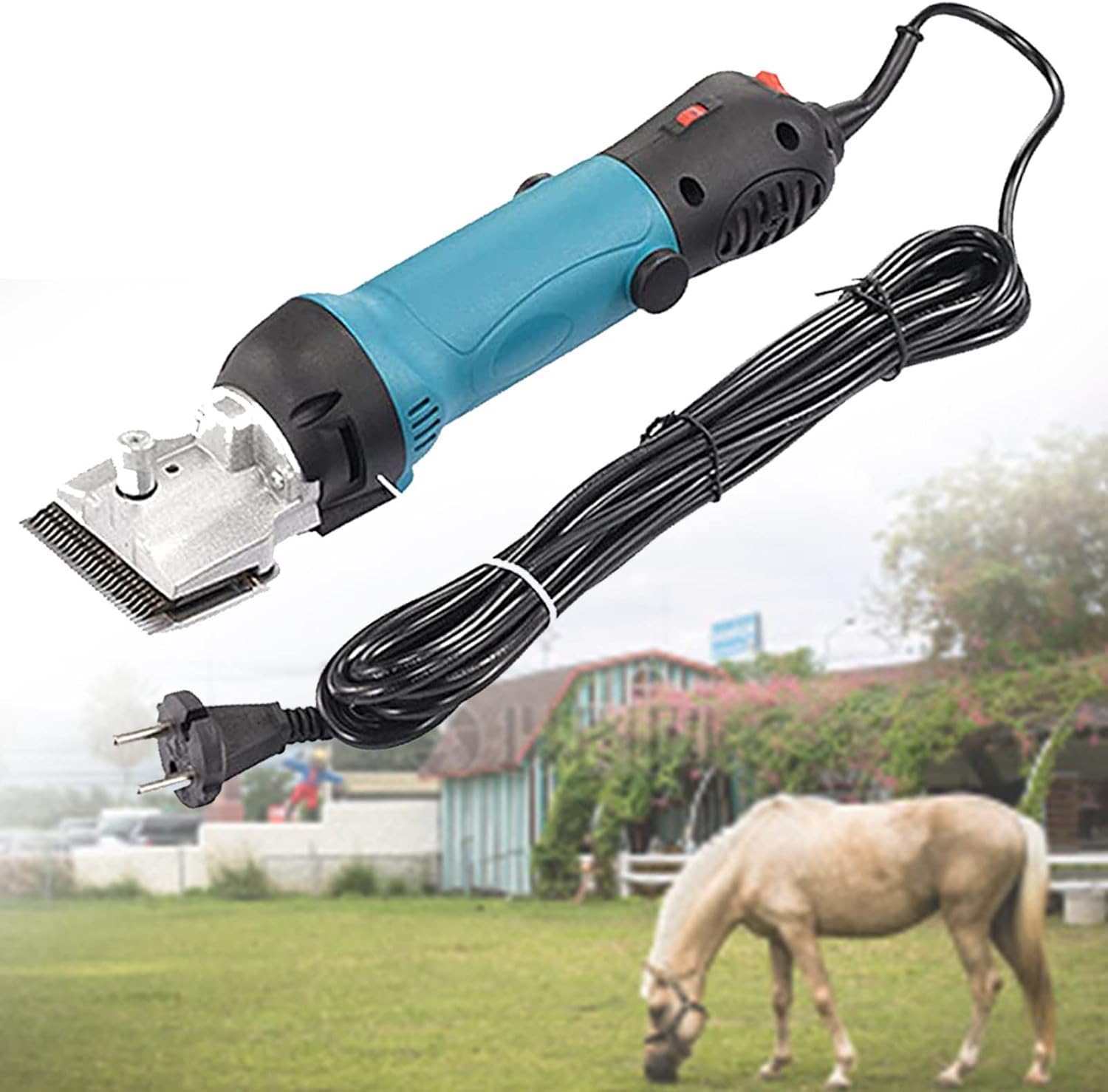 Professional Electric Horse Hair Clipper 690W & 6 Speeds Adjustable Electric Equine Shears with Tool Box Hair Grooming Trimmer for Horse Goat Pony Cattle (Blue 110V)