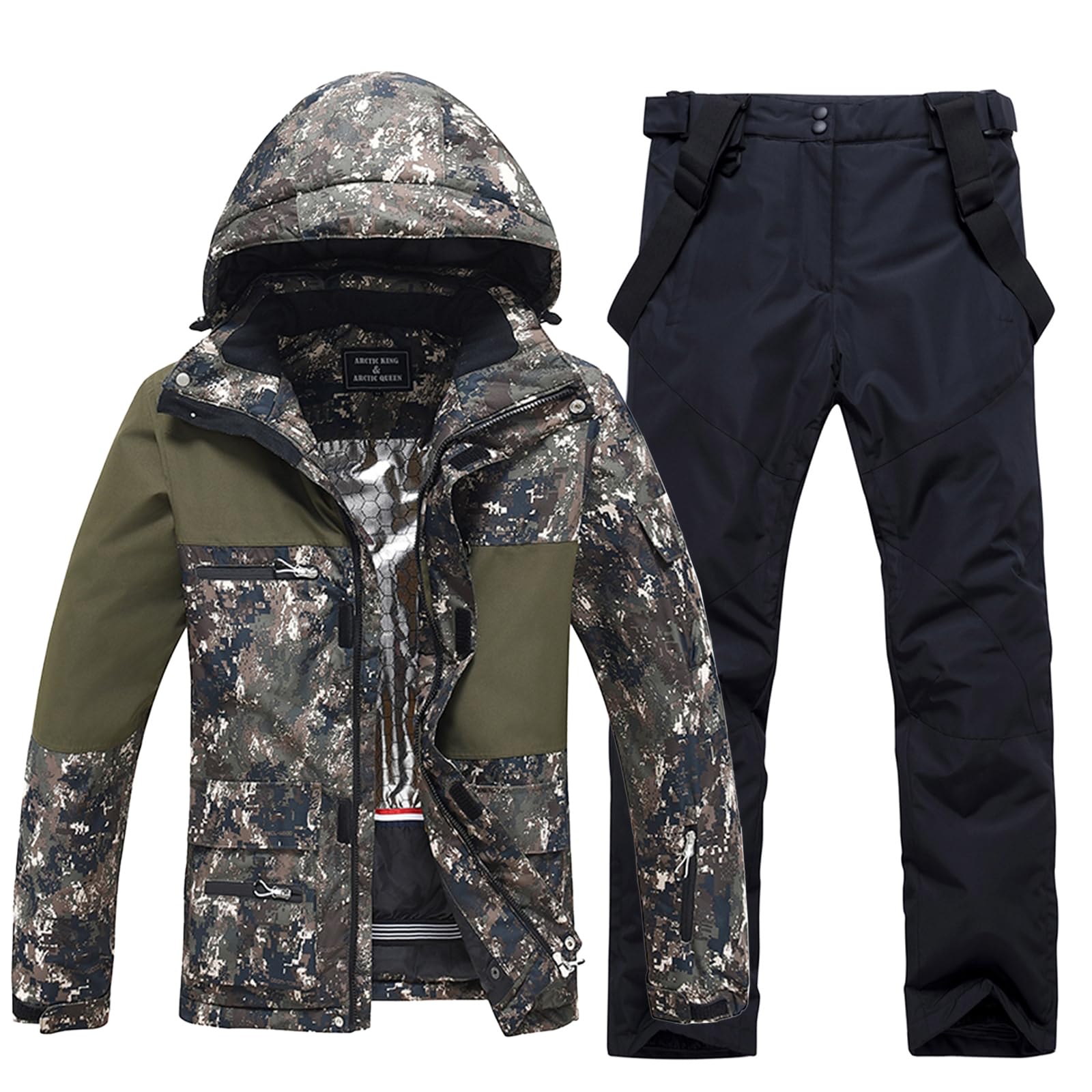 HOUZONIY Herren Skianzug Set Herren Schneeanzug Warmer Winddichter 2-Teiliger Schneeanzug