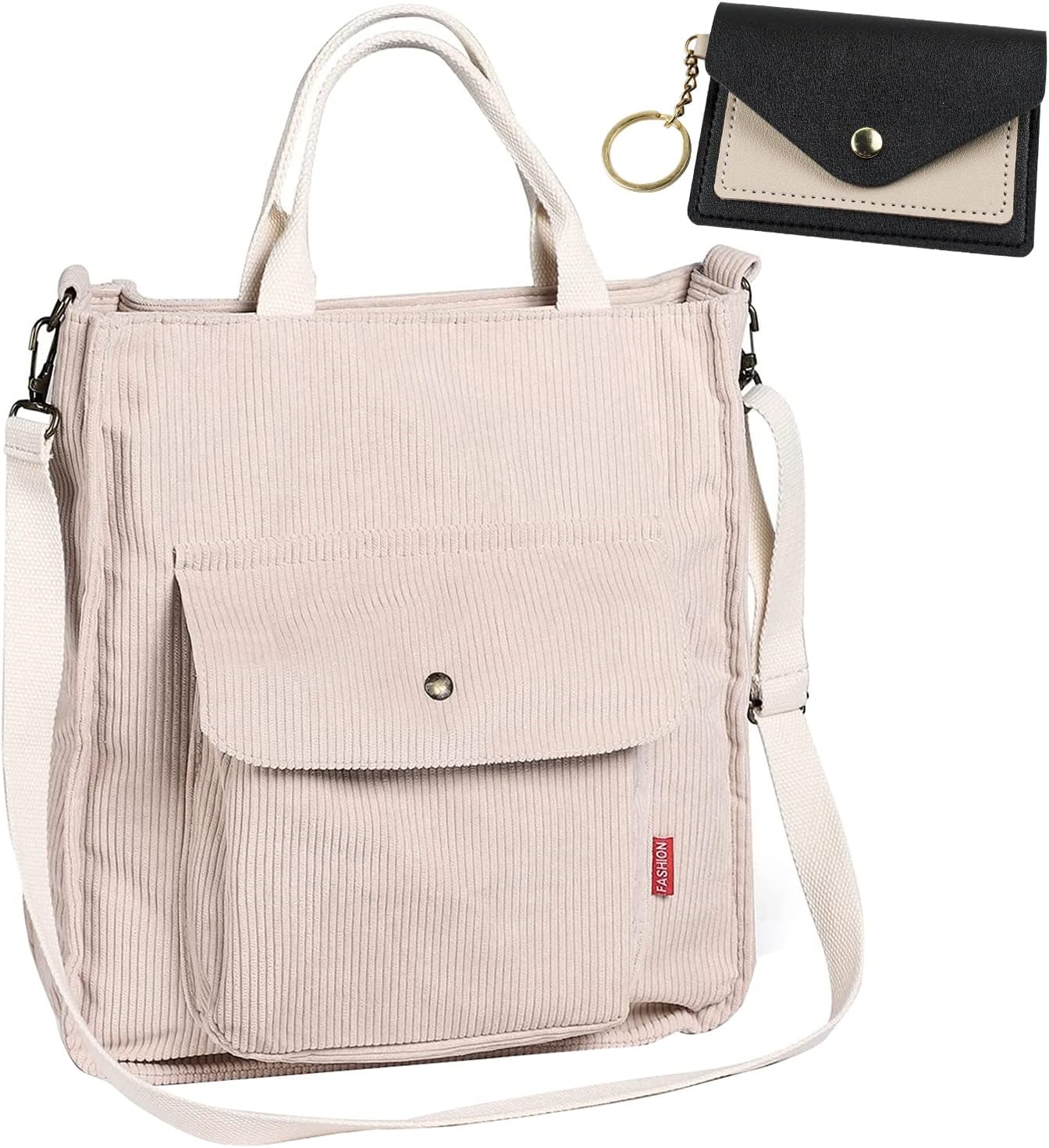 JELLYEAWomen's Corduroy Shoulder Bag, Fashionable Crossbody Bag Handbags, Large Capacity Shopping Tote Bag with Outer Pocket