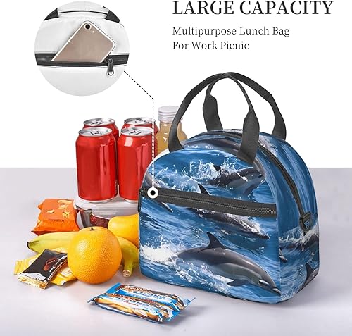 Miniatura 7 de Bolsa de almuerzo con diseño de delfines en el mar para mujeres y hombres, reutilizable, aislada, para el trabajo, picnic, viajes
