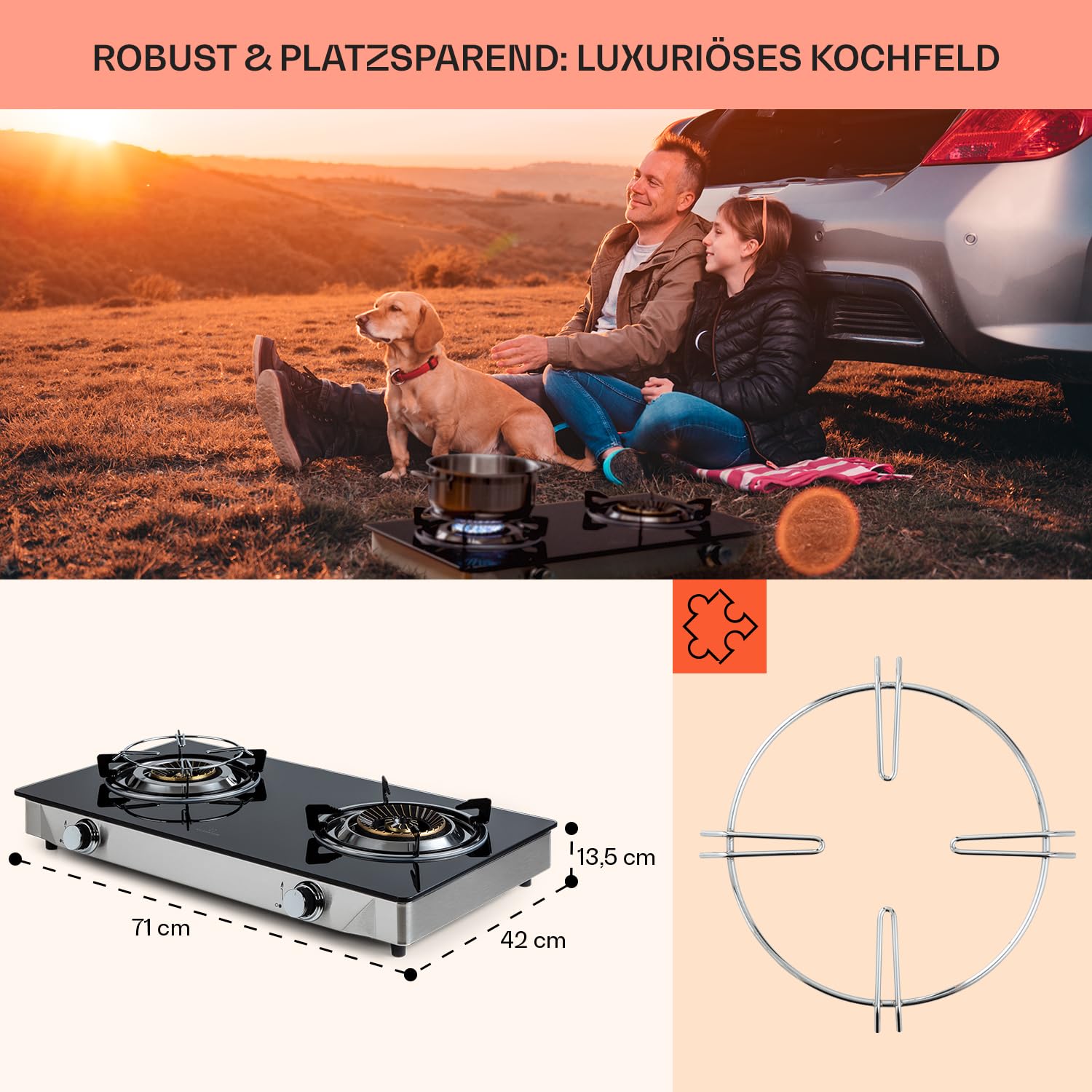 Klarstein Gaskocher 2-Flammig 7,7kW Edelstahl Campingkocher