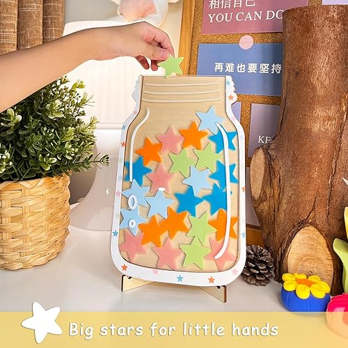 Miniatura 2 de Tarro de recompensa de estrellas personalizado para niños, bricolaje, con calcomanías de letras coloridas, tarro de recompensa de entrenamiento para