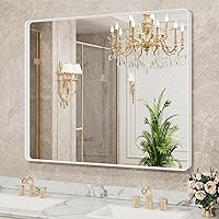 Vista 103 de LOAAO - Espejo de baño con marco de metal negro de 24x36 pulgadas, espejo rectangular redondeado para pared, espejo mate de tocador de baño