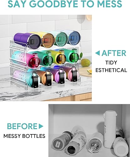 Miniatura 7 de Areforic Organizador de botellas de agua de 5 niveles, soporte apilable para 20 botellas para vasos, tazas, botellas de vino, estante de