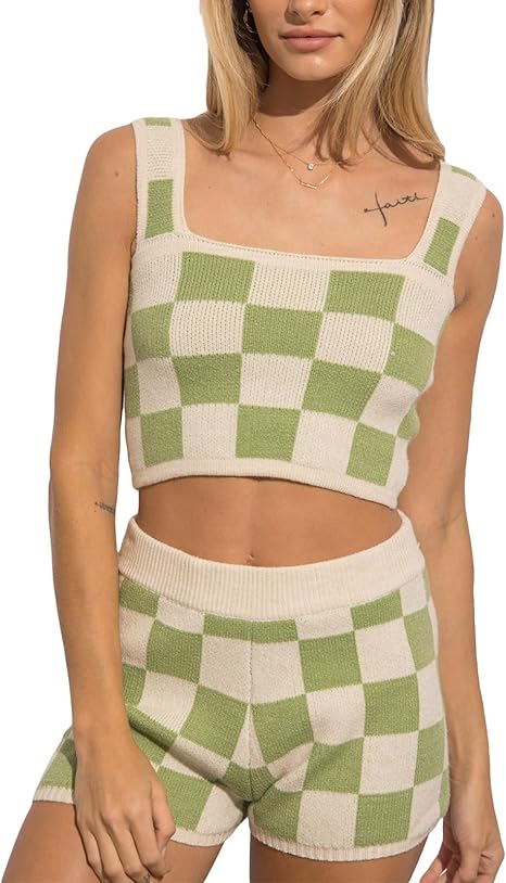トップス KAYLE:WOOL SHORT KNIT WAIST WARMER SET Afunbaby 2 Piece Shorts Set for Women Waffle Knit Sleeveless