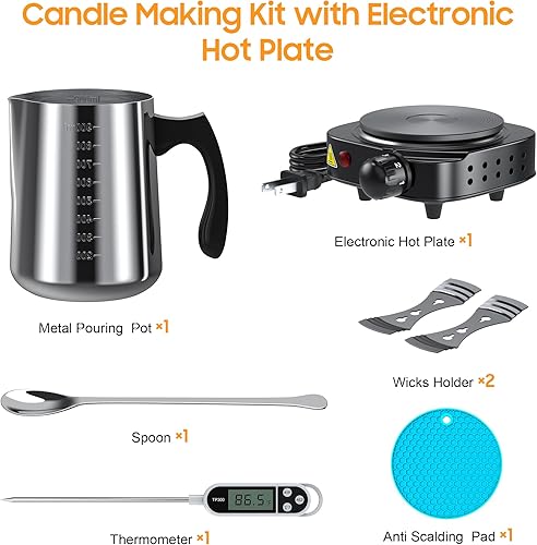 Miniatura 2 de Kit de fabricación de velas con placa caliente electrónica, kit de fabricación de velas para adultos, suministros de fabricación de velas de