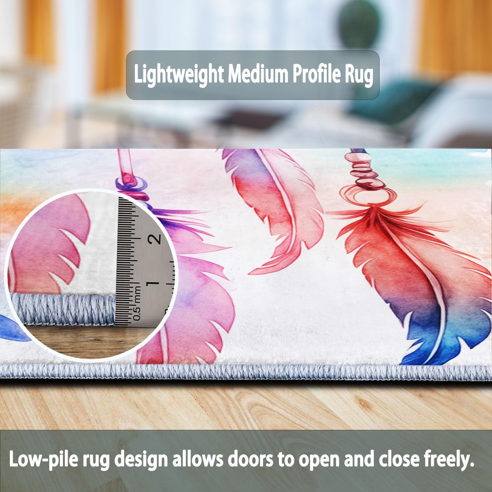 80 x 150 cm Teppich für Wohnzimmer – Kurzflor, Extra Weich & Pflegeleicht, Rechteckiger Teppich mit Aquarell-Traumfänger, geeignet für Schlafzimmer Küche Esszimmer & Kinderzimmer, Weiß