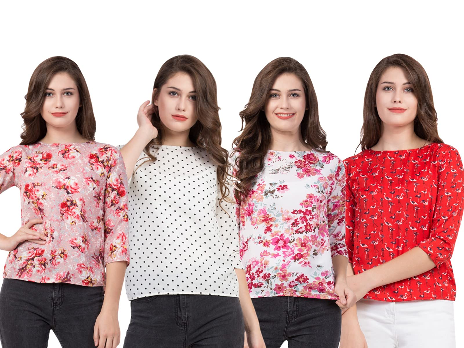 YEZI Combo Pack of 4 Stylish Tops for Women and Girls
