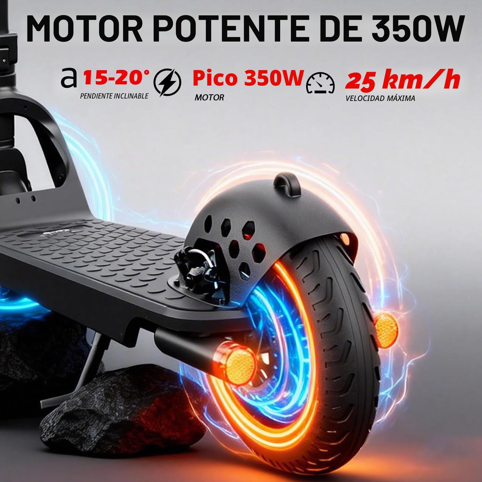 Patinete eléctrico, scooter eléctrico para adultos de 350 W con rango de 25 a 35 km, velocidad máxima de 25 km/h, neumático sólido de 8.5 pulgadas, sistema de frenado doble para adultos y adolescentes
