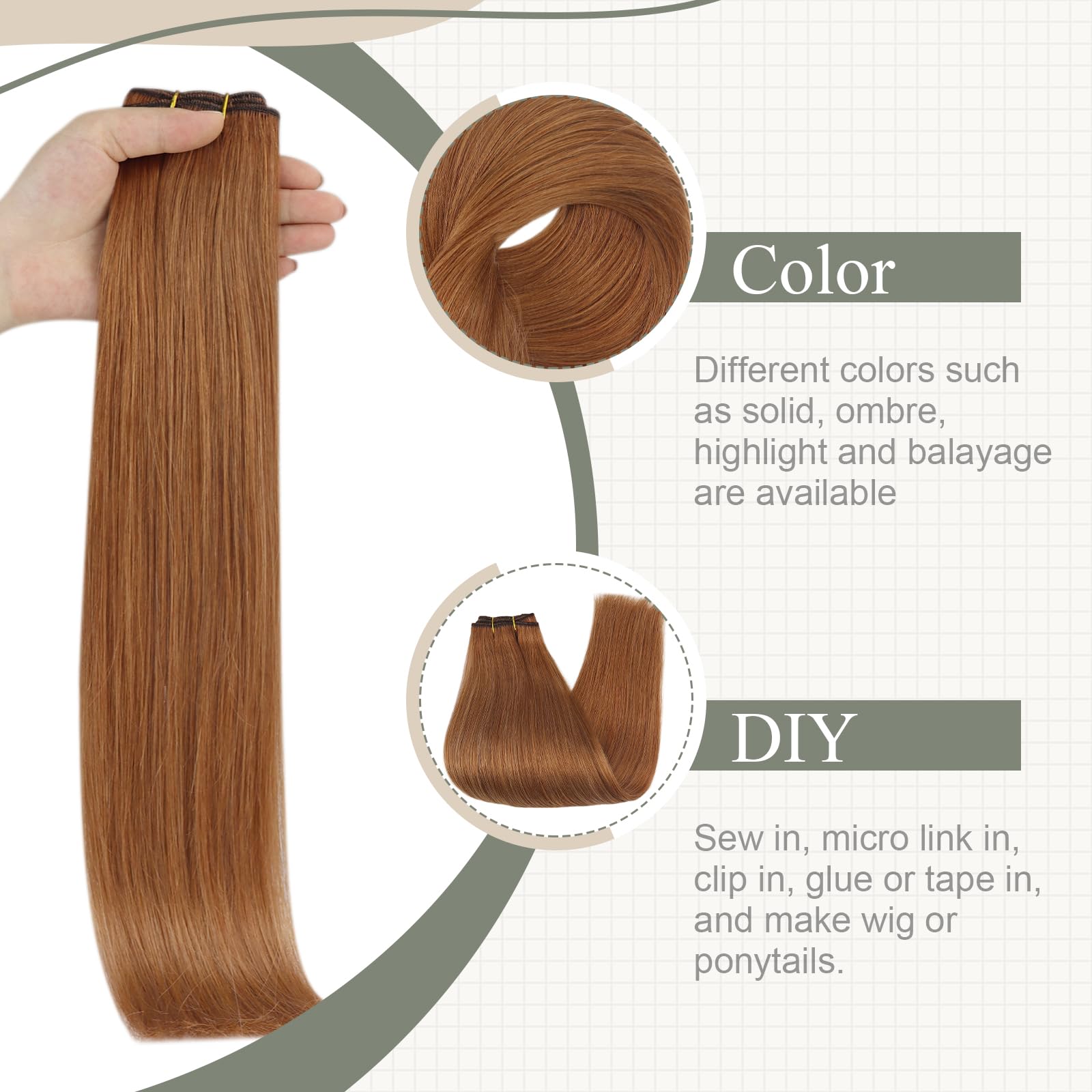 Fshine Tessiture Capelli Veri Marrone Rosso Extension Weft Capelli Umani Veri 40cm 100g Extension Capelli Tessitura Extension Matassa Capelli Veri #330