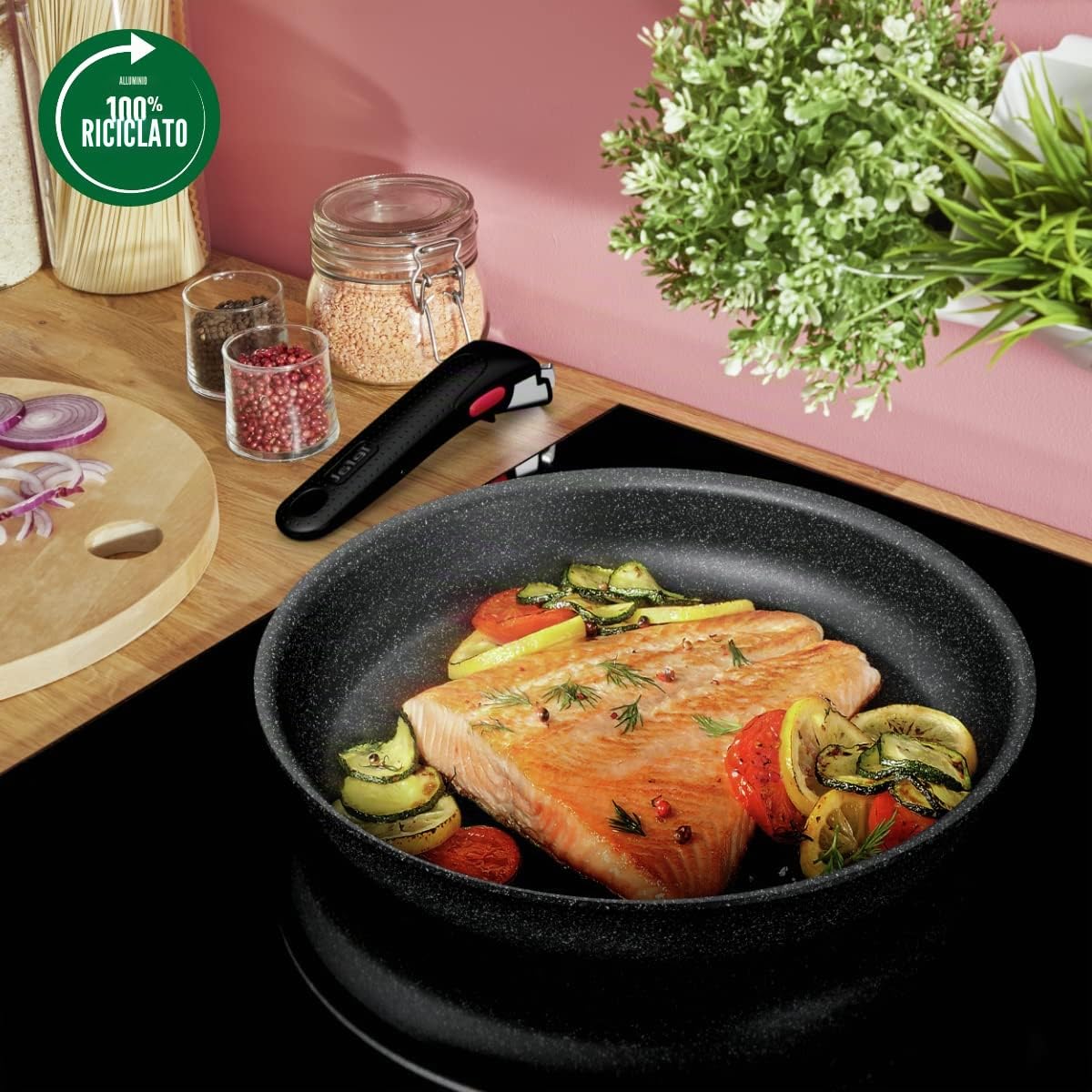 Tefal Ingenio - Set di pentole a induzione, Rivestimento Antiaderente, impilabile, Risparmio di Spazio, indicatore di Temperatura, Cottura Sana, Made in Francia, Black Stone L3998702