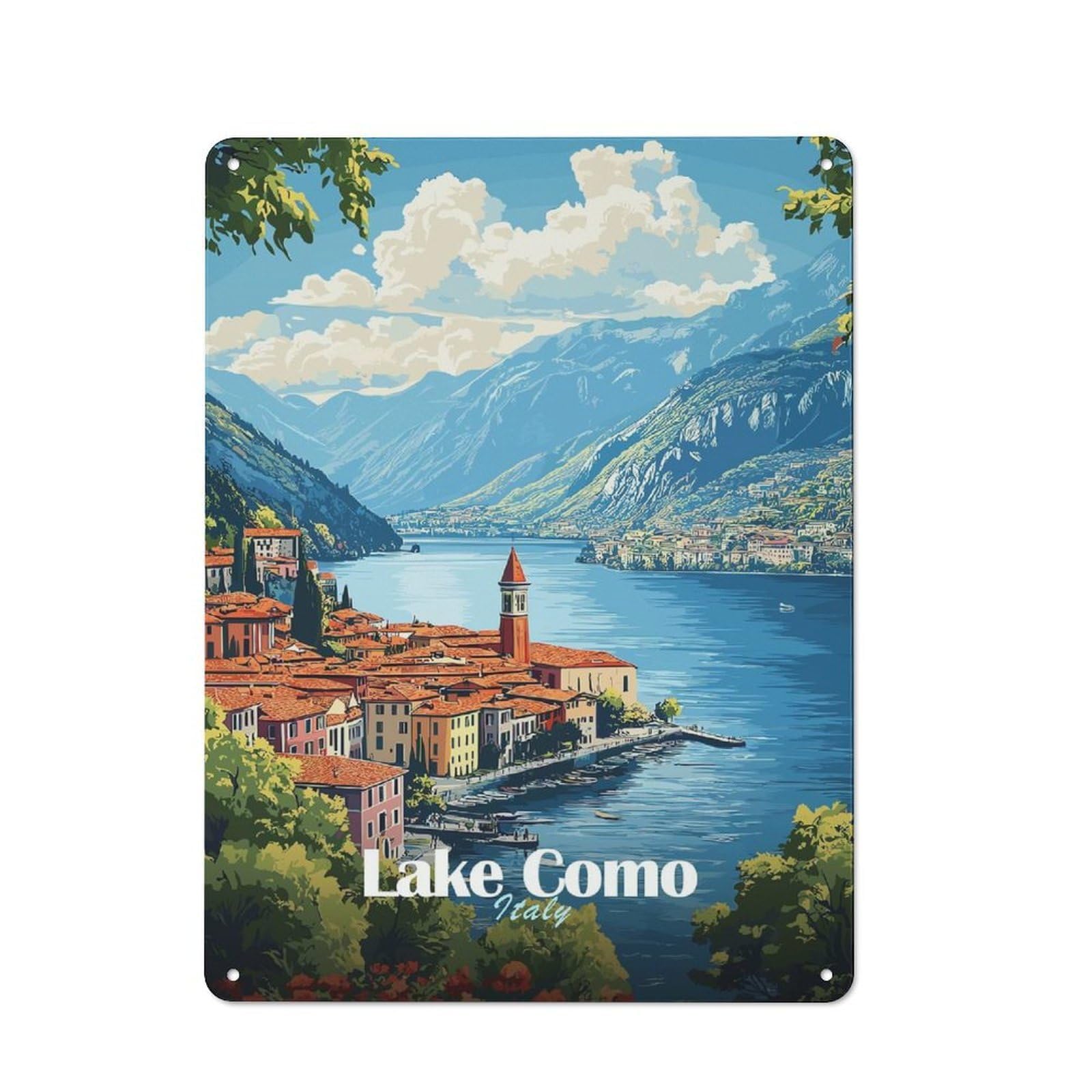 Junmoney Style-11 Lake Como Italy Vintage Decorative Metal Wall Decor 40X30cm, Decorative Tin Plaque For Bedroom, Kitchen, Office Or Living Room