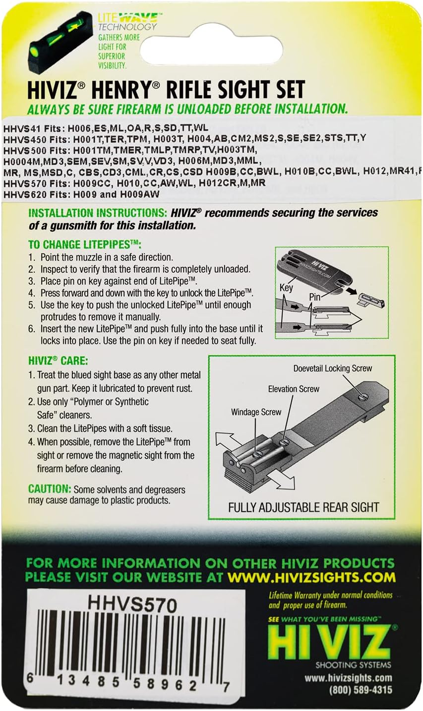 HIVIZ HHVS570 Sight Systems, Litewave Front and Rear Sight Combo, Henry Rifle Models H009CC, H010,CC,AW,WL, H012C, CR,M,MR : Sports & Outdoors
