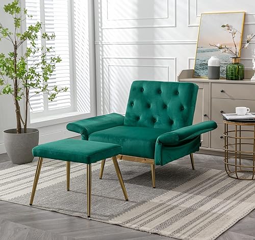 Miniatura 8 de Moderna tumbona de terciopelo para interiores con 3 ángulos reclinables, se convierte en reclinablecama, sofá cama convertible para sala de estar,