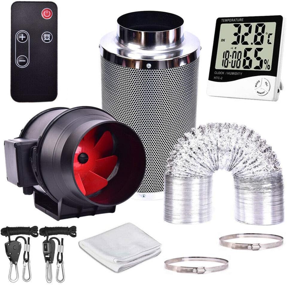 Adasea 4/6/8 Inch Fan with Speed Controller, Carbon Filter Ducting, Temperature Humidity Monitor for Grow Tent Ventilation with Remote Control(4 Inch) Adasea 4/6/8 Inch Fan with Speed Controller, Carbon Filter Ducting, Temperature Humidity Monitor for Grow Tent Ventilation with Remote Control(4 Inch)
