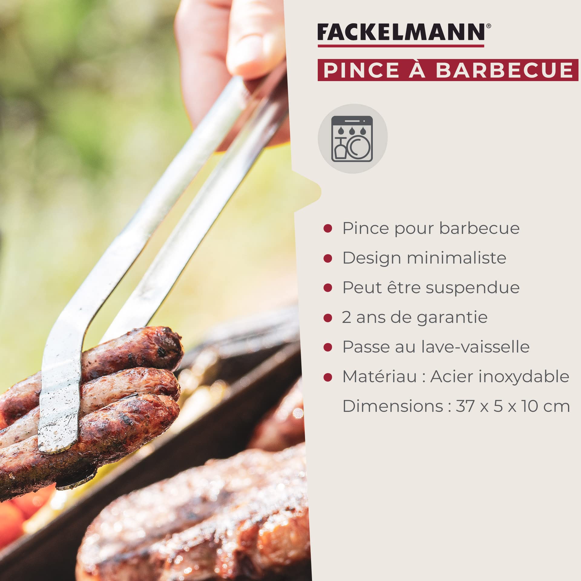 Fackelmann pince à barbecue en acier inoxydable - Pince de cuisine incurvée pour barbecue électrique, à charbon ou à gaz - Passe au lave-vaisselle - Argenté