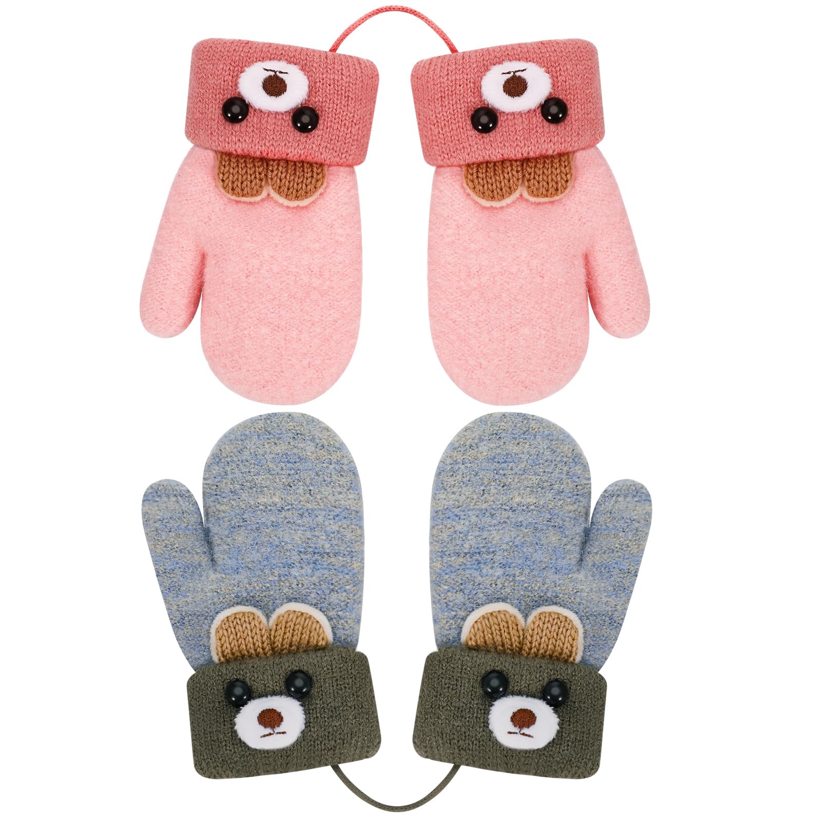 Apricitie 2 Paar Baby Fäustlinge Winter, Baby Handschuhe Kleinkinder 1-3 Jahre, Cartoon Gestrickte Handschuhe Kleinkind Warme Fäustlinge für Kinder Mädchen Jungen