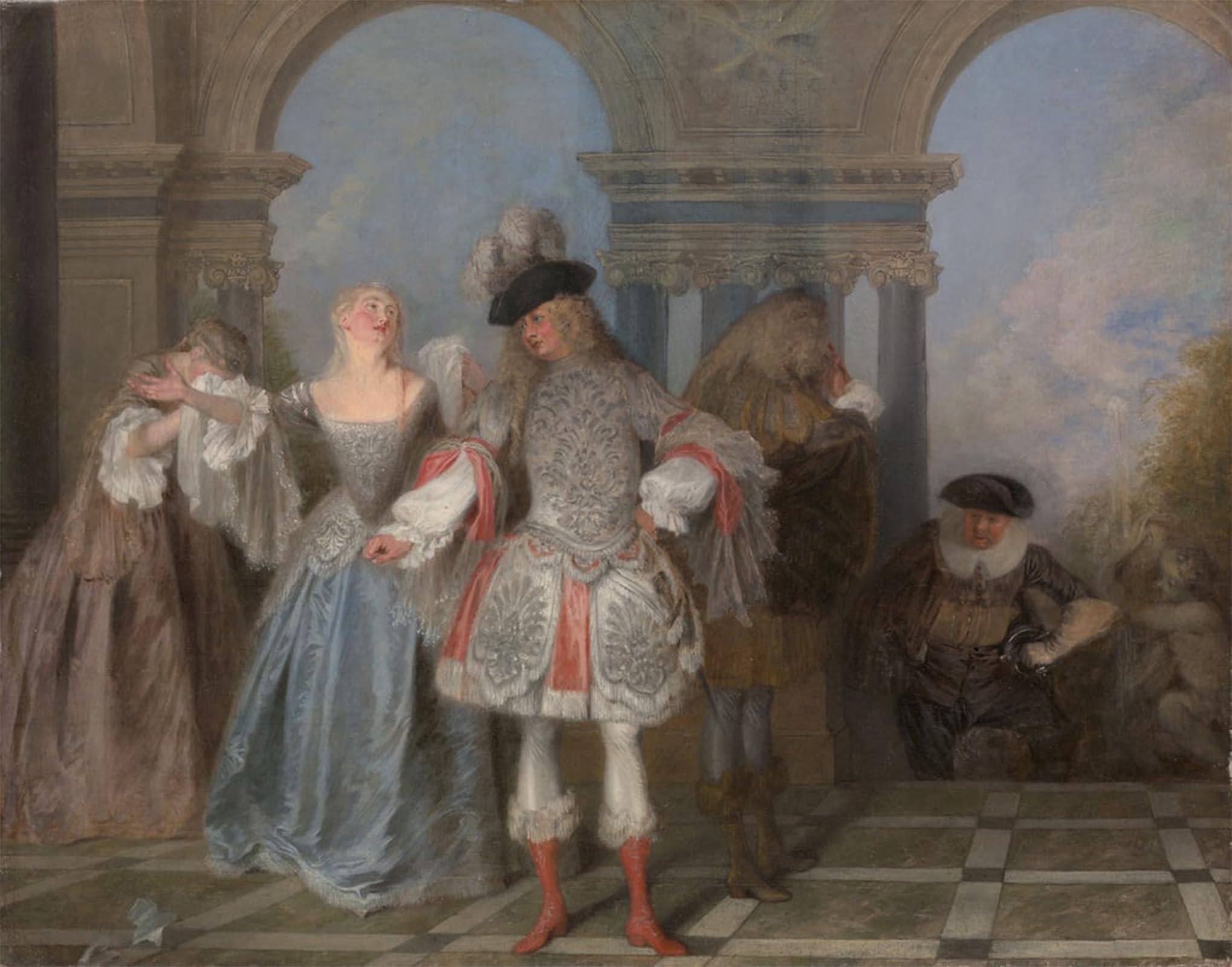 ARTXLXXBN Famous Print Painting Colorful Art Print the French Comedians by Jean Antoine Watteau Canvas Art Decorations for Home Decor 60x90cm