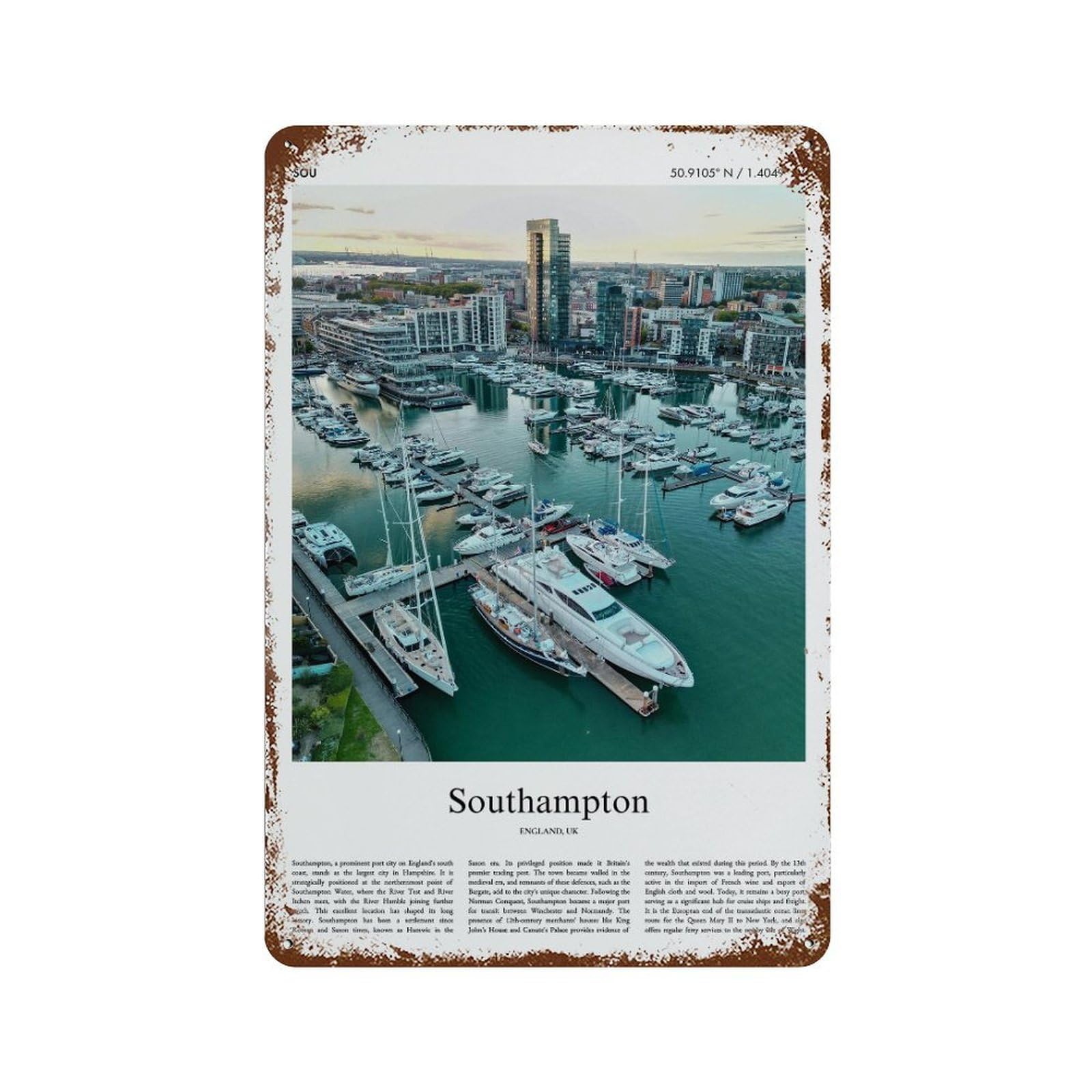 xiaoxiaoshen Southampton England UK City Scenery Wall Decor Art Metal Tin Poster Modern Home Decor Art Home Bar Shop Decorations Vintage Sign 30x20cm