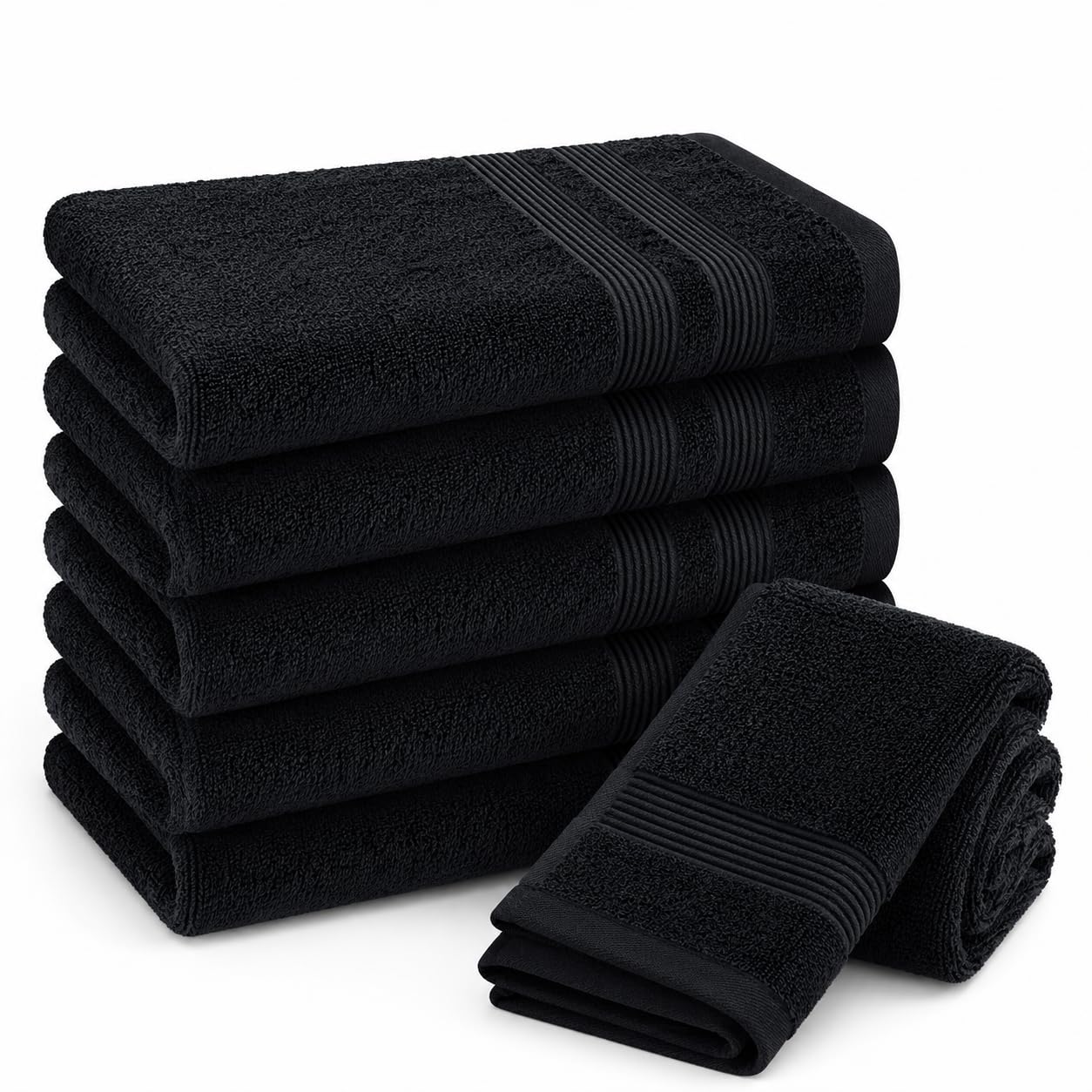 Premium Hand Towels | 100% Cotton, Ultra Soft and Highly Absorbent | 500 GSM Extra Large Black Hand Towels for Bathroom, Kitchen, Hotel & Spa - Pack 6