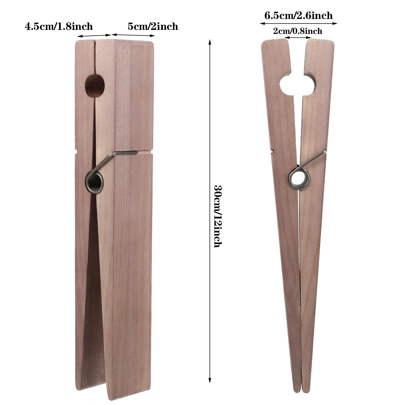 Blulu Riesige Holz-Wäscheklammern, groß, 30,5 cm, Handtuchhalter, Jumbo-Holz-Kleiderklammern mit Klebstoff für Heimwerker, Handwerk, Winter, Bauernhaus, Badezimmer, Waschküche, helle Farbe, 2 Stück