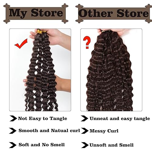 Miniatura 5 de Cabello ondulado profundo de ganchillo para mujeres negras, cabello rizado trenzado de 24 pulgadas, 2 paquetes de extensiones de cabello trenzado de