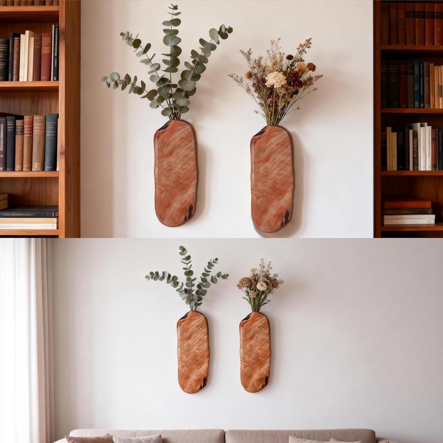 Flower Vase Pots Wall Planters Holder for Indoor Plants Hanging Planters Wall Vase Wooden Plant Hanging Farmhouse Wall Art Decor for for Entryway Hallway Bathroom Living Room, Dining Room