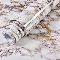 Vista 1 de VIOPVERY Papel de Contacto de Mármol Blanco y Marrón Lámina de Vinilo Despegable 35" x 197", Papel Tapiz de Mármol Floral Brillante Impermeable