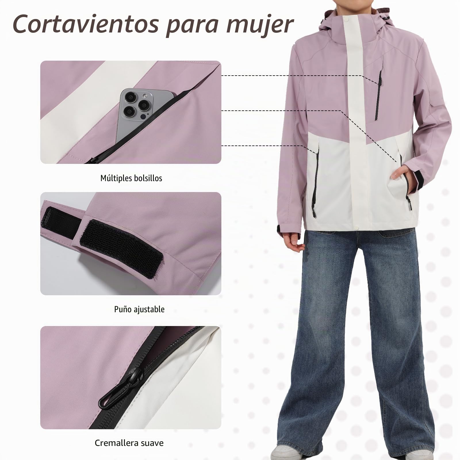 Chaqueta Impermeable para Mujer Chubasquero de Montaña para Exteriores Chaqueta Cortavientos Causal Hooeded